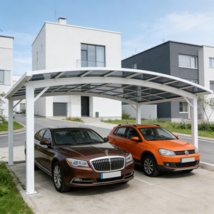 Abri de voiture double en <span class=keywords><strong>aluminium</strong></span> avec auvent imperméable, design moderne pour <span class=keywords><strong>2</strong></span> <span class=keywords><strong>voitures</strong></span>, abri de stationnement résidentiel - Product Image 1