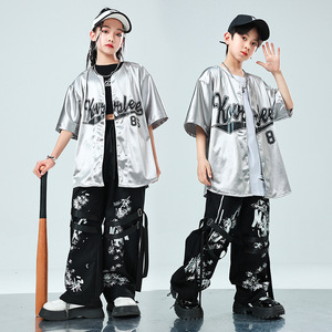 Set di Abbigliamento per Bambini Stile Street Dance, Giacca da Baseball alla Moda, <span class=keywords><strong>Costume</strong></span> per Esibizioni Hip Hop e Street Jazz per Ragazzi e Ragazze - Product Image 2