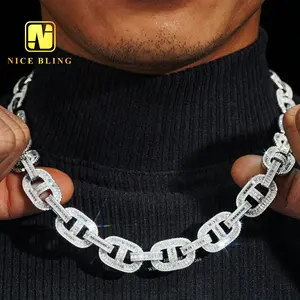 Insta Popular Luxury Baguette Cut VVS1 Moissanite Diamond Miami Cuban Link Chain 15mm Iced Out Hip Hop Jewelry