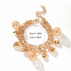 Bracelet à breloques cœur ajouré plaqué or, bijoux de fête multicouches pour femme, chaîne en alliage avec extension - Product Image 5