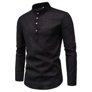 Recién llegado, camisa pesada de manga larga con un solo botón para hombre, tela de terciopelo, cuello inteligente teñido liso, transpirable para otoño, talla Xl - Product Image 4