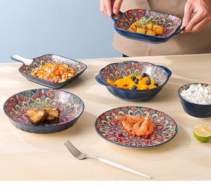 <span class=keywords><strong>Assiette</strong></span> en céramique de style américain économique de haute qualité nouveauté servant le dîner ensemble de vaisselle en porcelaine rouge de bohème vintage - Product Image 2