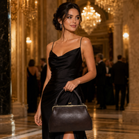 Sac à main vintage élégant en cuir véritable avec fermoir Kiss Lock, poignée supérieure, cadre rétro, fermoir en laiton antique, étanche, capacité 2L