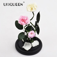 UKIQUEEN Vente en gros de tiges en plastique Fleur Flores Secas Rosas Preservadas Fleur sèche conservée Austin Rose éternelle en dôme de verre Cadeau