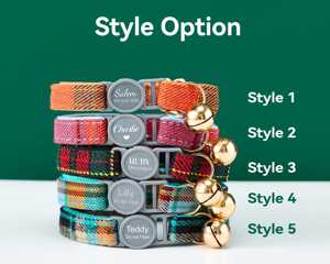 Ensemble de laisse de chat échappée en tartan de Noël, colliers colorés avec nœud, nom de boucle de sécurité gravé personnalisé, collier de chaton femelle - Product Image 2