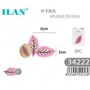 Appliques brodées en forme de feuille d'Ilan, 6x3cm, rose, pour la décoration de vêtements - Product Image 1