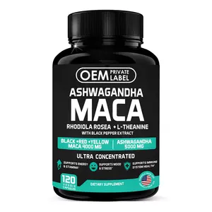 Maca Ashwagandha Rhodiola Rosea +L-Theanine Capsules With Black Pepper Extract Maca Root Capsules With Ashwagandha Ginseng Pills