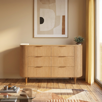 Commode à 10 tiroirs de style moderne et contemporain, luxueuse, faite à la main, écologique, série Byron, en chêne massif et acier inoxydable, pour chambre à coucher