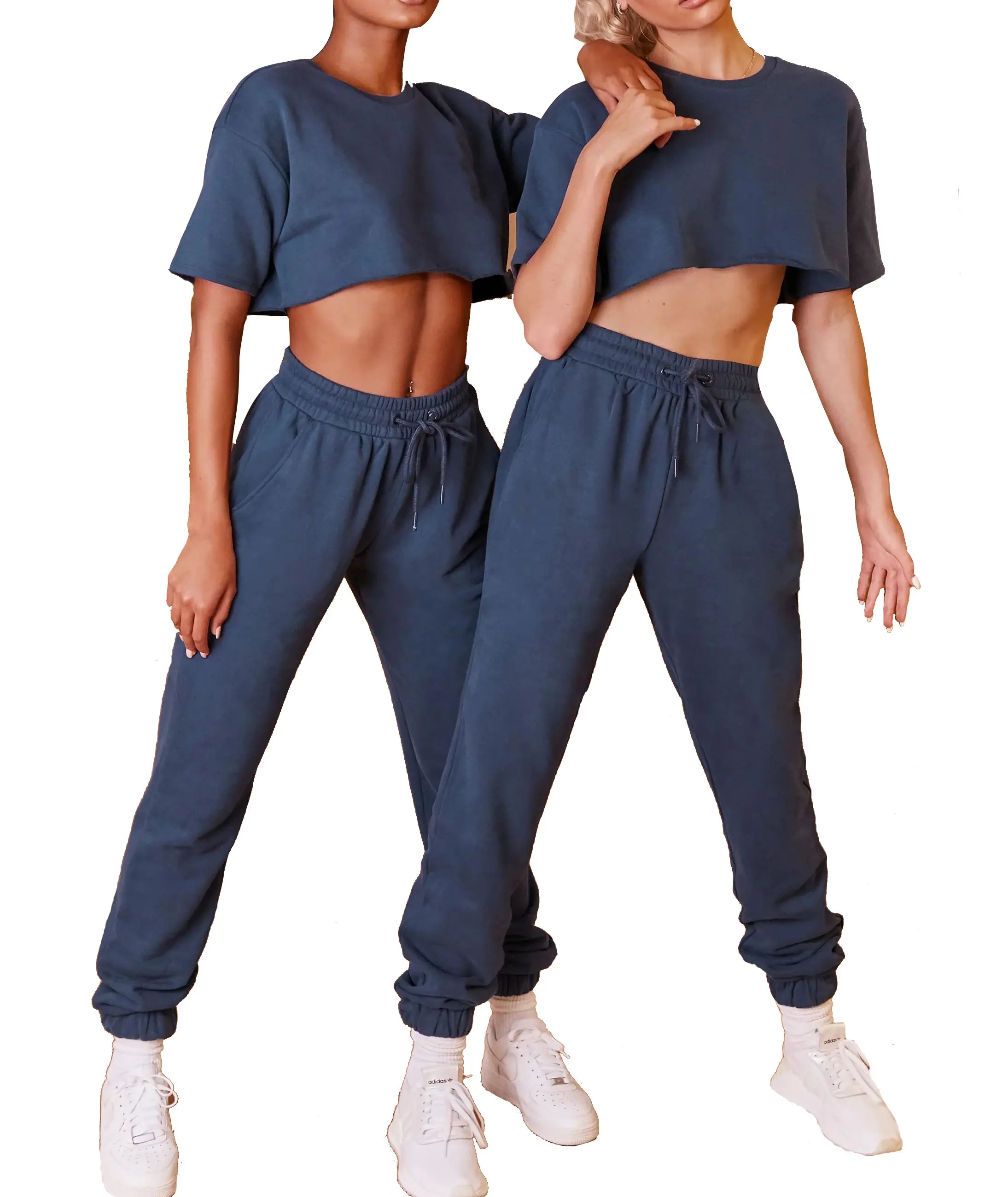 Costume de sport 2 pièces pour femme, ensemble jogging, haut court et pantalon en coton, survêtement, automne