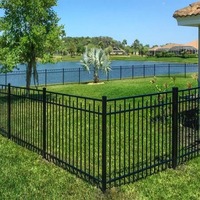 Valla de Jardín Moderna de Hierro Forjado con Recubrimiento de Polvo de Zinc, Valla de Seguridad Negra con Parte Superior Plana Ornamental de 7 pies