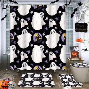 Cortina de Ducha de Poliéster con Diseño de Noche Estrellada de Black Ghosts, Cortina de Baño con Impresión Digital Personalizada, Impermeable, Venta al por Mayor, Moderna - Product Image 2