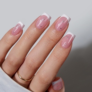 BTArtbox - Juego de Uñas Postizas Reutilizables con Diseño de Estrellas Cuadradas Cortas, Uñas de Gel Suave al por Mayor, Puntas Francesas Personalizadas, Uñas a Presión en Gel - Product Image 1