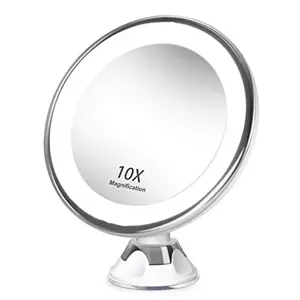 Top Seller 10X LED Light Bath Desk Magnifying Vanity Makeup Table with Suction Cup Cosmetic Mirror Battery Powered Box Packed