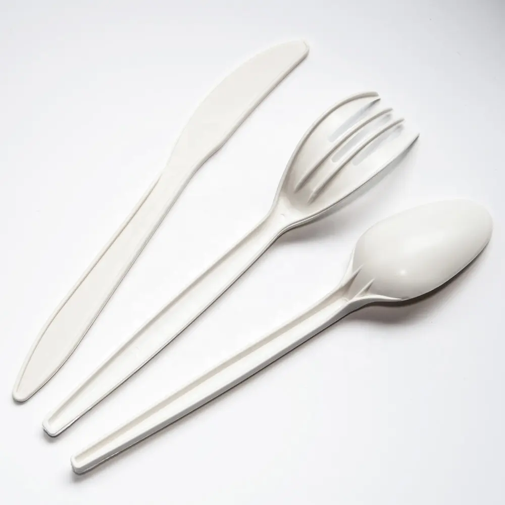 Cornstarch Cutlery Packing Individually Wrapped Disposable Cutlery Plastic White Fork Spoon Knife Cpla Bulk Cutlery Compostable