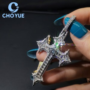 Top Quality 925 Sterling <b>Silver</b> Moissanite Cross Pendant Round Cut Hip Hop <b>Charm</b> for Men Women Pass Diamond Tester with GRA - Product Image 5