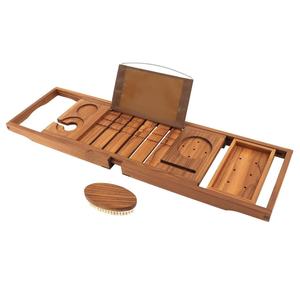Wooden Bathtub Storage Rack Rectangular Extendable Tray For Fruit Snack Wine Glass Phone <b>Tablet</b> <b>Holder</b> Bathroom Shelf - Product Image 5