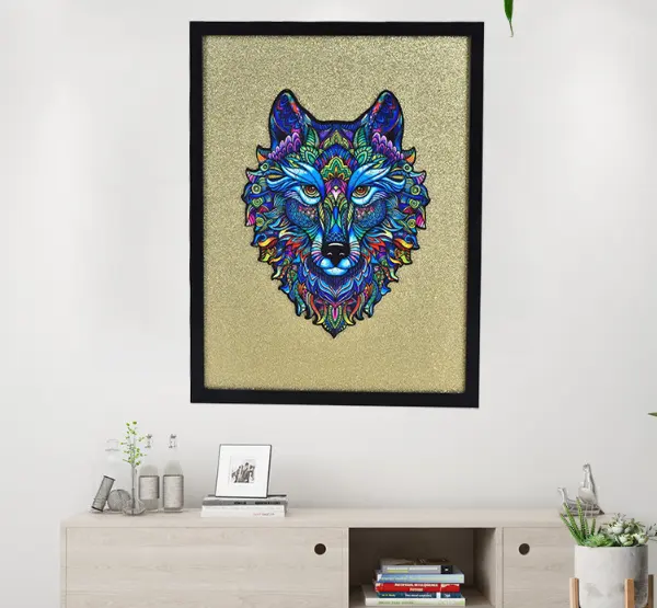 2022 Hochwertige Wolfs kopf Holz puzzles Buntes Holz puzzle Schönes Tier 3D Holz Wolfskopf Puzzle