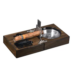 木质雪茄烟灰缸配件香烟1槽雪茄架方形木质棕色雪茄烟灰缸礼品套装
