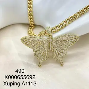 Xuping 새로운 트렌디 14K 골드 컬러 도금 CZ 나비 펜던트 목걸이 힙합 쥬얼리