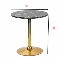 Mesa Auxiliar Redonda Moderna con Efecto Mármol, Base de Pedestal de Metal Dorado, para Sala de Estar, Cafetería, Bistro