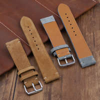 Bracelet de montre en cuir véritable suédé fait main en gros 18mm 20mm 22mm 24mm