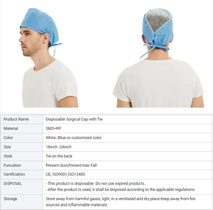 Casquette chirurgicale d'hôpital jetable de SMS de PP non tissé bleu-rose avec le chapeau de soin du chirurgien d'agrafe flexible et l'équipement médical de couverture de chaussure - Product Image 3