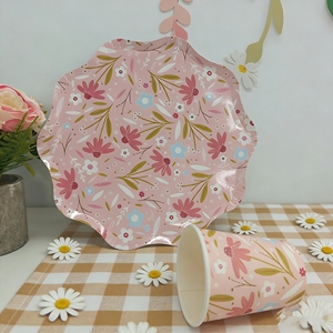 DAMAI - Juego de Vajilla Desechable de Papel con Diseño de Flores, Platos y Vasos para Fiestas, Suministros para Fiestas de Té y Bodas - Product Image 3