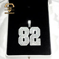 Pendentif de chaîne Hip Hop pour rappeur, numéro personnalisé, en argent 925, entièrement serti de moissanite, modèle 82 pour homme