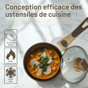 Ensemble de casseroles de haute qualité en céramique moderne, revêtement antiadhésif, 6 pièces, en alliage d'aluminium, compatible induction, passe au four, passe au lave-vaisselle - Product Image 5