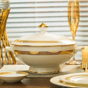 Wholesale Chinese Style Asian Zen Gold 60pcs <b>Bone</b> <b>China</b> Dinnerware <b>Set</b> Porcelain Plate <b>Set</b> Business Gifts On-glazed Dishwasher - Product Image 4