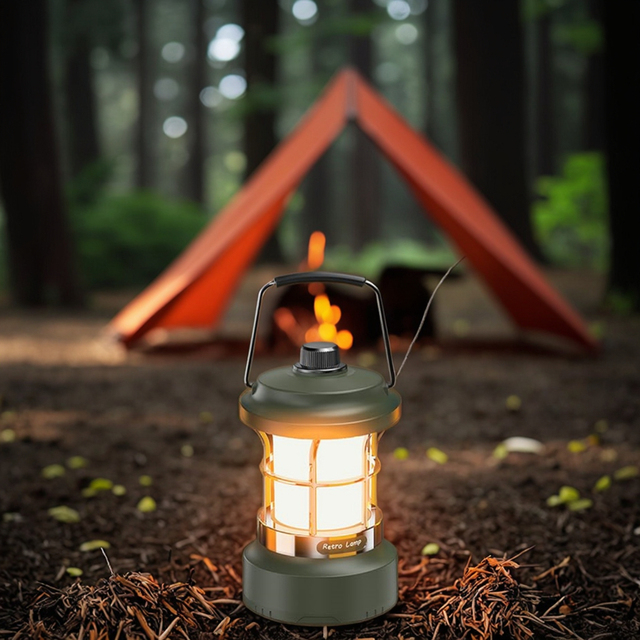 Retro Vintage Solar Powered USB Rechargeable Waterproof Camping Lantern with Hanging Feature for Outdoor Use