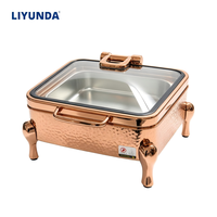 LIYUNDA Réchaud de buffet professionnel personnalisé, luxe or rose, en acier inoxydable 304 martelé, chauffe-plat rond visible pour mariage