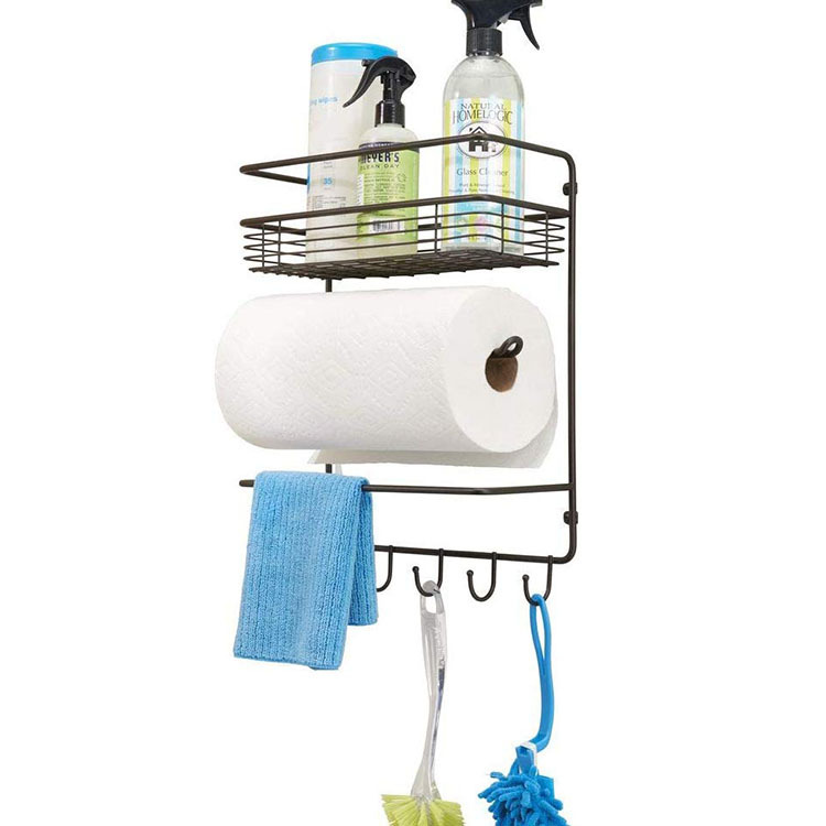 Titular de rollo de cocina ahorro de espacio montado en la pared sostenedor de rollo de papel con integrada de Spice Rack