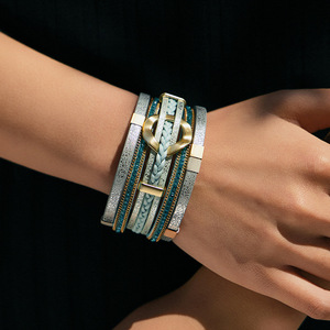 Fashion Hand-woven Design Bohemian Multi-layer Bracelet <b>Leather</b> <b>Cord</b> Bracelet Ring Woman's Bracelet - Product Image 6