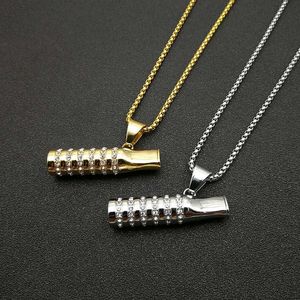 Collar con colgante de acero de titanio con diseño de cigarrillo y pavé de diamantes para hombre, joyería de fiesta, acero inoxidable, oro, plata - Product Image 1