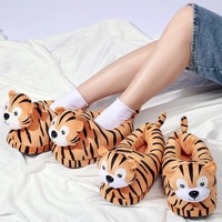 Chaussons d'intérieur chauds antidérapants écologiques en peluche motif tigre pour filles - Grande Vente