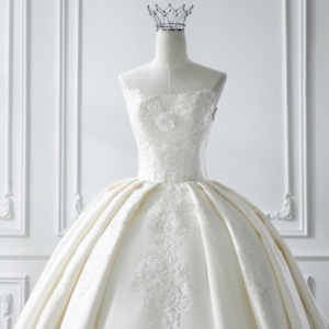 Ophelisa quây phong cách Tòa Án Hoàng Gia bóng váy cưới Satin Thêu vạt áo váy hoa ren pha lê - Product Image 3