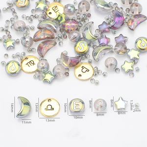 Zhubi <span class=keywords><strong>Magic</strong></span> Rose Moon Star Kristallen Alfabet Kralen Verjaardag Maand Ronde Glazen Kralen Goud Gevulde Metalen Bedels Zodiac Hangers - Product Image 2