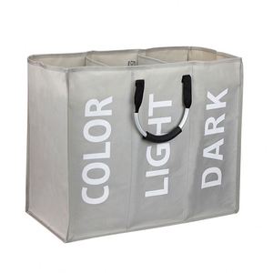3 Compartment 600D Oxford Fabric Laundry <b>Basket</b> Aluminum Handle <b>Foldable</b> Clothes Hamper Sorter - Product Image 1