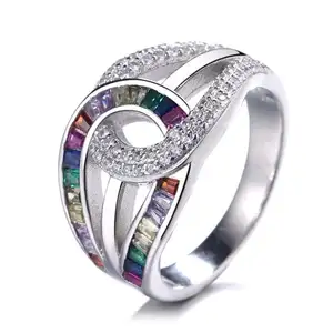 Yasno精致美丽的彩色石头可调女性925纯银订婚戒指