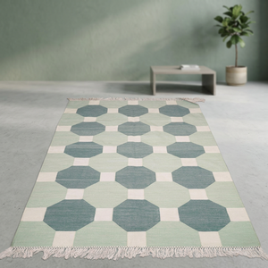 Tapis en laine géométrique moderne scandinave, rectangulaire, tissé à la main, lavable, avec envers antidérapant en caoutchouc, à poils ras, pour salon - Product Image 3