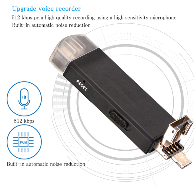 High Quality Custom Mini OTG Type C Dictaphone Voice Recorder 8GB 16GB 32GB USB Flash Drive Smallest Recorder WAV Audio Format