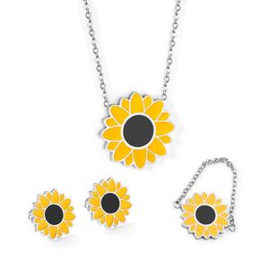 Conjunto de Collar y Pendientes de Moda Chapados en Oro PVD de 18K, Accesorios de Acero Inoxidable con Diseño de Girasol para Mujer - Product Image 4