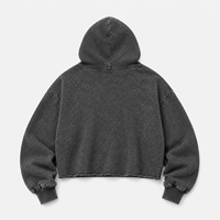 Hoodie Pria 350 GSM 100% Katun Fleece Ringan Oversize Crop Acid Washed Wash Blank Mockups Pullover untuk Gym Y2K Hoodies
