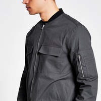 Vente en gros de service OEM Veste cargo pour hommes avec poches plaquées poitrine Blouson bombardier gris à manches longues décontracté