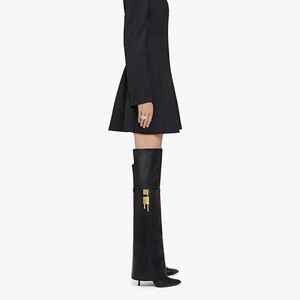 Sepatu <span class=keywords><strong>Boots</strong></span> Wanita Model Metal Shark Lock Setengah Paha Ujung Lancip Sepatu Boot Panjang Model Knight Stiletto Hak Tinggi - Product Image 5