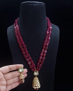 Traditional <b>Indian</b> Wedding <b>Jewellery</b> Set Long 2 Layer Necklace with Matching Earrings Silver Plated Bridal <b>Jewellery</b> - Product Image 2