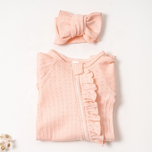 Nuovo stile personalizzato tinta unita morbido volant basic manica lunga <span class=keywords><strong>neonato</strong></span> 100% cotone pagliaccetto bambina - Product Image 5