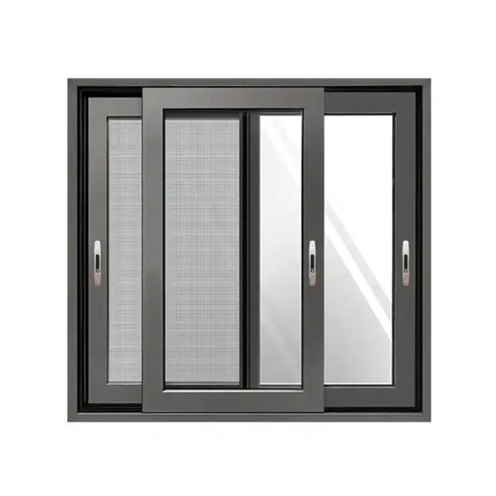 Aluminium alloy frame triple reflective glass slding window with mosquito net