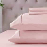 Ensemble de draps en coton 4 pièces Cloudland, coton égyptien 300TC, uni, plié, taille Queen, rose